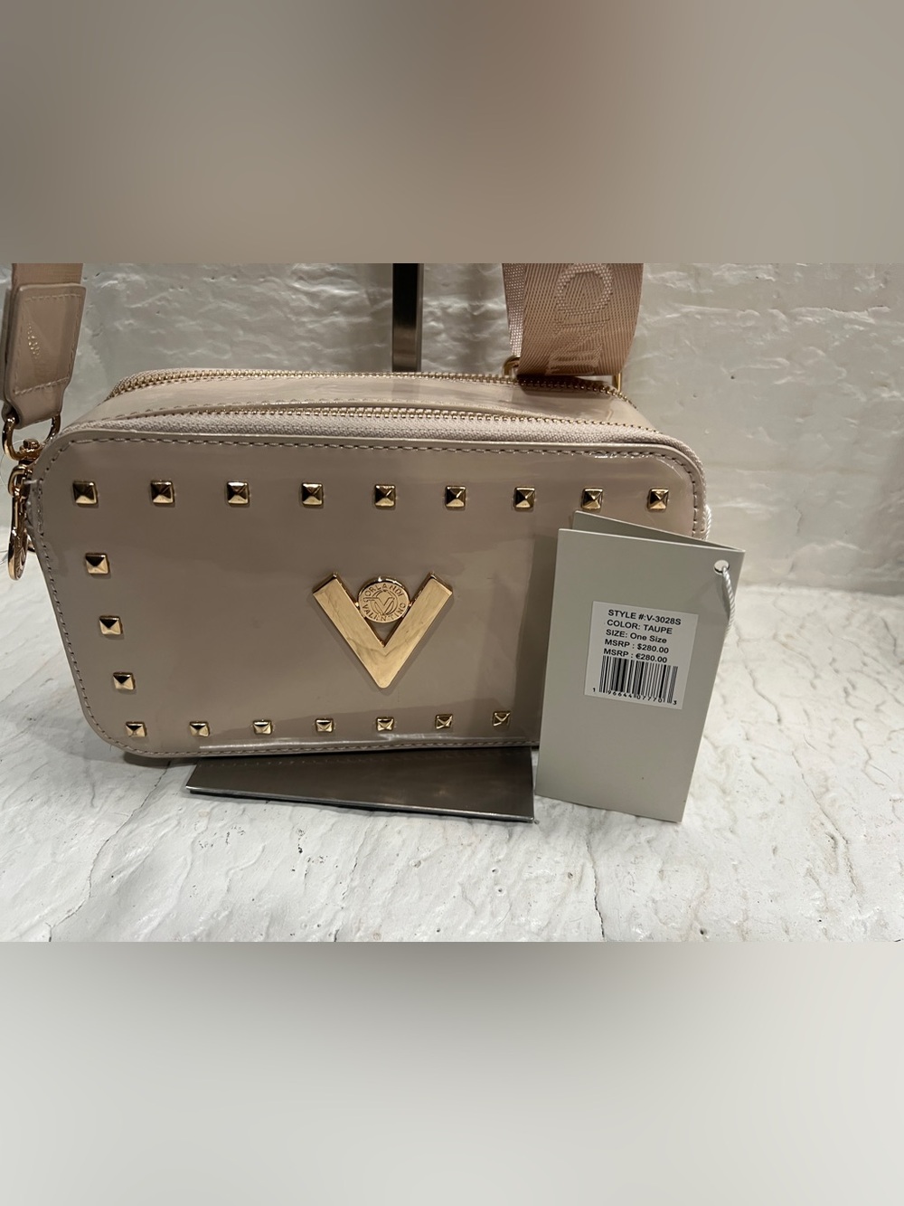 Valentino Orlandi Studded Double-Zip Crossbody Camera Bag.